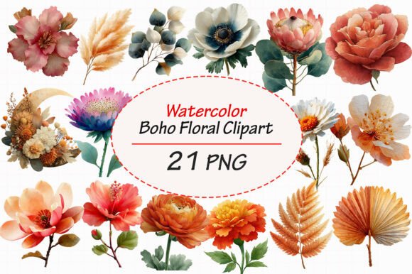 Download Watercolor Boho Floral Clipart Bundle - Premium Resources
