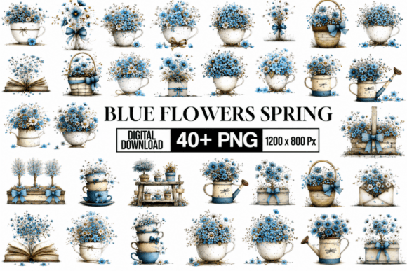 Download Whimsical Blue Floral Clipart Bundle - Floral clipart bundle Collection