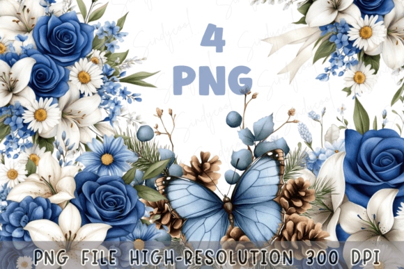 Download Blue Floral Watercolor Flowers Bouquet - Watercolor flower Collection