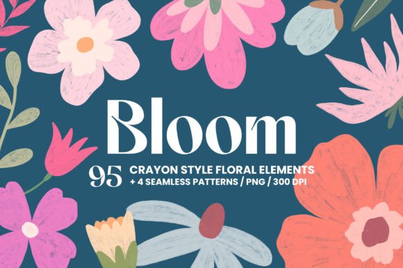 Download Bloom - Crayon Pencil Hand Drawn Flowers - Premium Bundle
