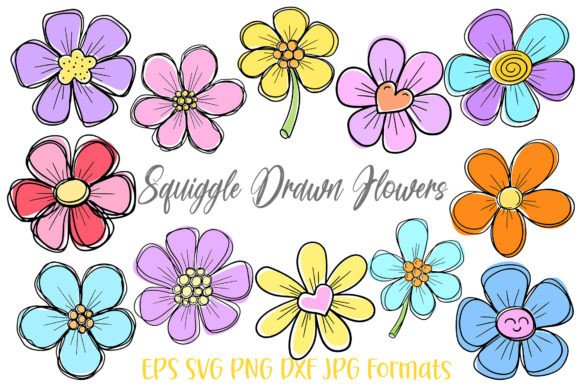 Download Squiggle Doodle Hand Drawn Flowers SVG - Premium Resources
