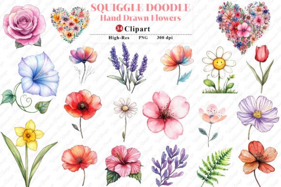 Download Squiggle Doodle Hand Drawn Flowers PNG - Premium Resources