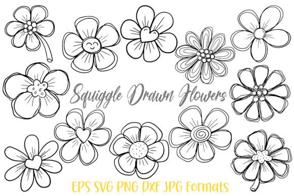 Download Squiggle Doodle Hand Drawn Flowers SVG - Premium Resources