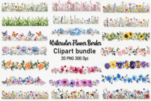 Download Watercolor Flower Borders Clipart Bundle - Watercolor flower Collection