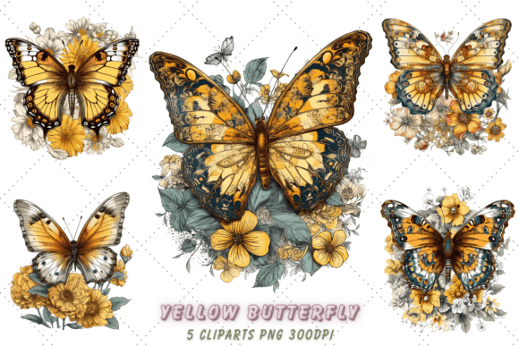 Download Yellow Butterfly Floral Clipart Bundle - Premium Resources