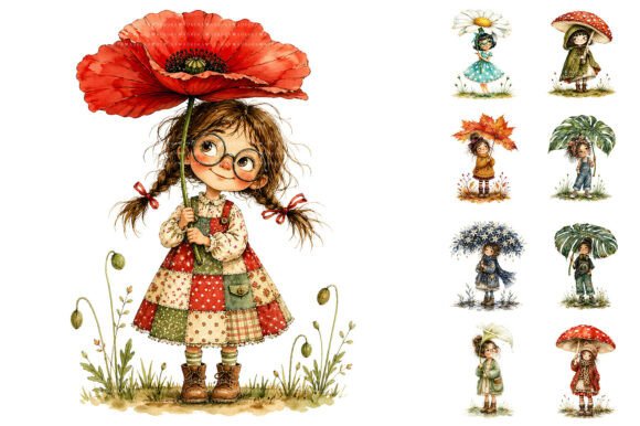 Download Watercolor Flower Umbrella Girls PNG - Watercolor flower Collection